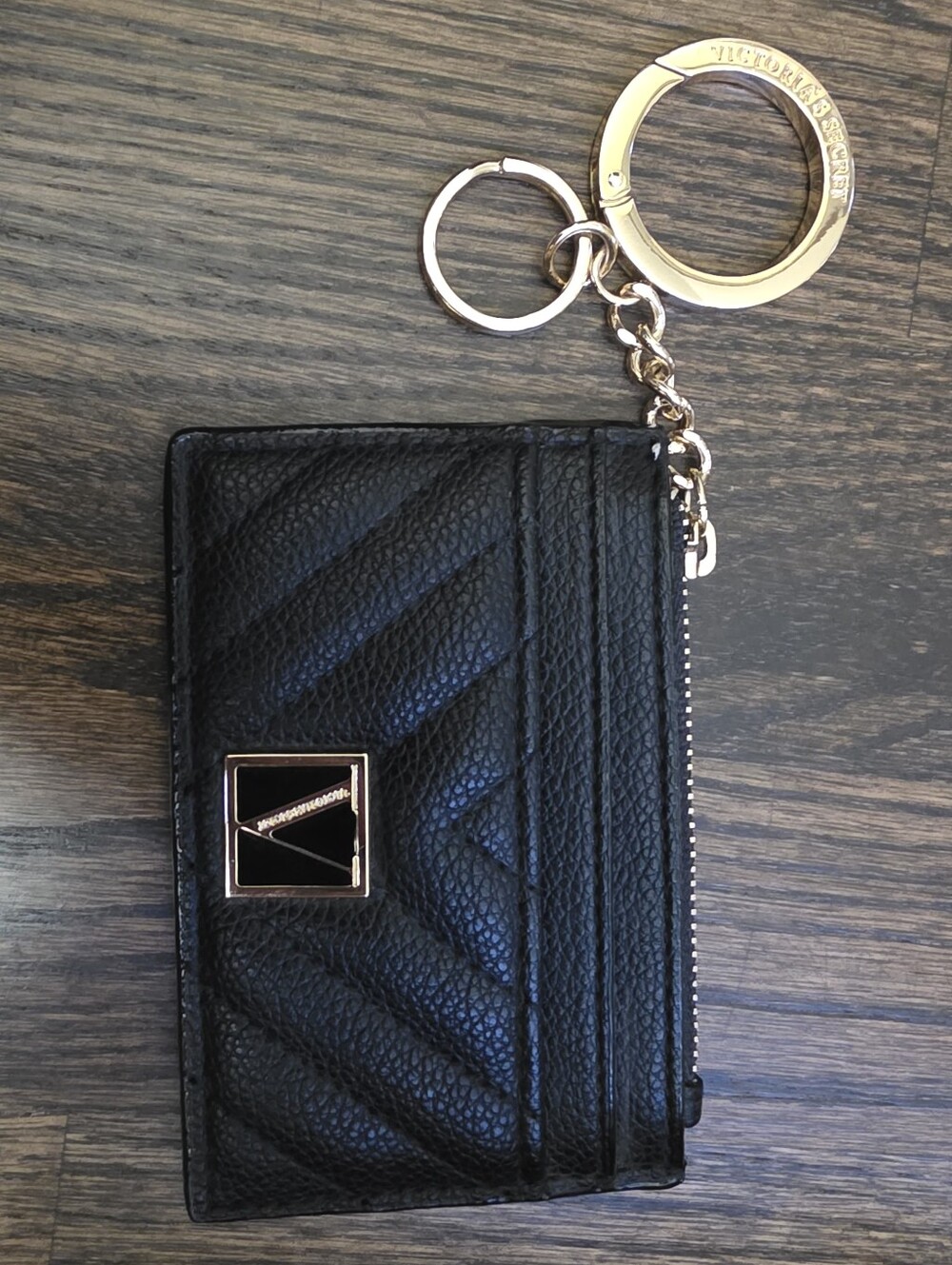 Victoria's Secret Black Faux Leather ID Document Card Holder Keyring Wallet